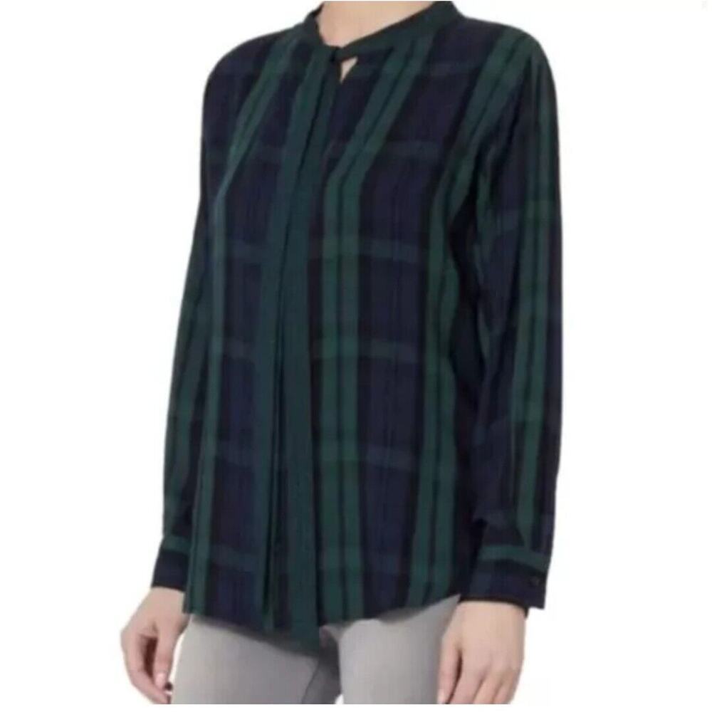 RAILS Corinne Navy Blue & Green Plaid Tie Shirt Size XS Pre-owned